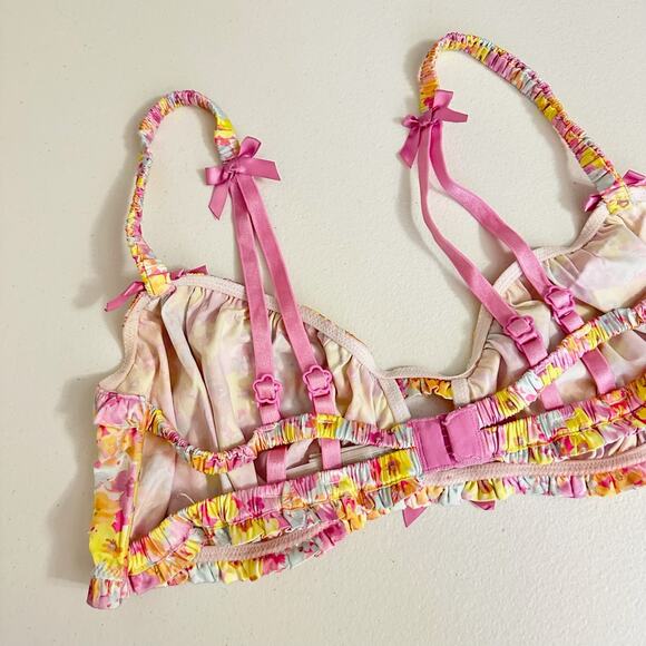 FOR LOVE & LEMONS Pastel Punch Bra Pink Yellow Floral Ruffled Lingerie - Picture 6 of 11